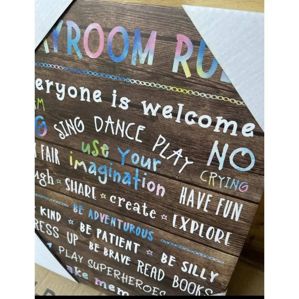 Playroom Rules Sign Board Wall Decor Canvas Art for Classroom or Playroom 11x14”